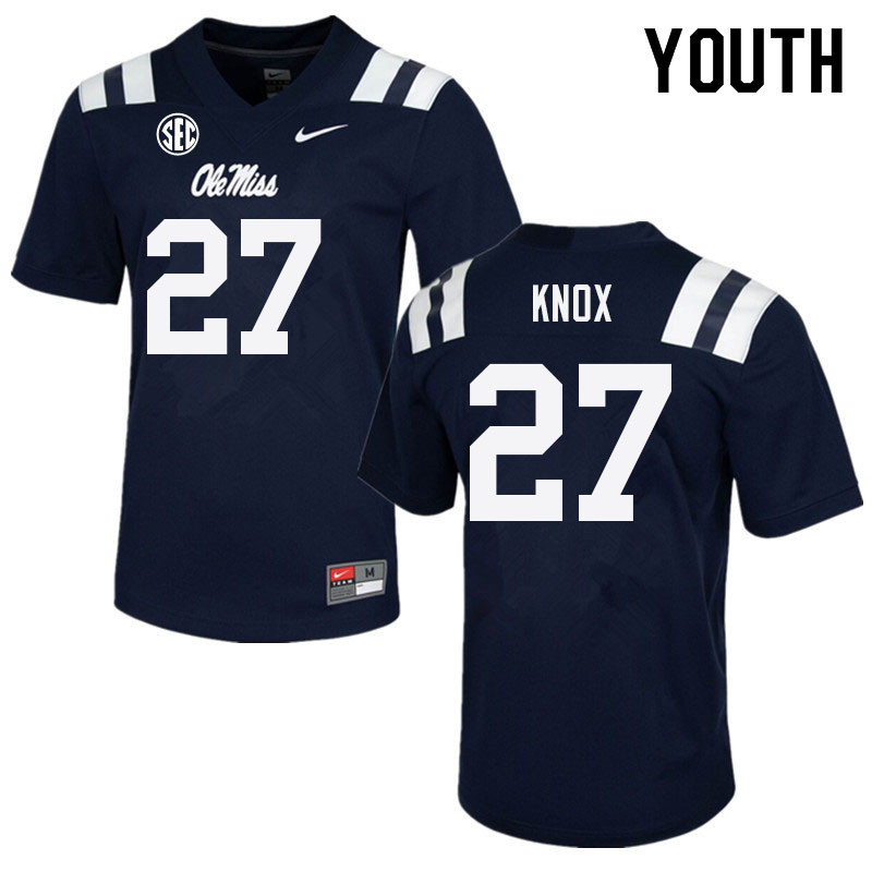 Jalen Knox Ole Miss Rebels NCAA Youth Navy #27 Stitched Limited College Football Jersey NCS8458TB